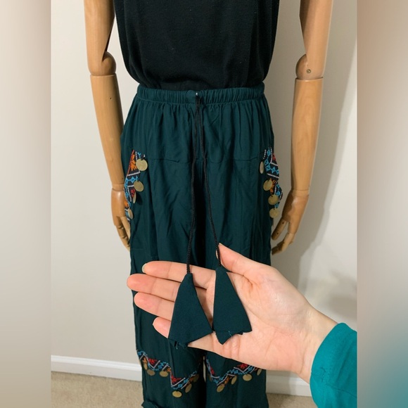 Teal / Petroleum Green Hobo Embroidered Wide Leg Pants - Picture 11 of 17